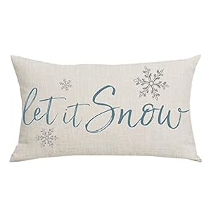 Blue Word Art Let It Snow Grey Snowflakes Winter Home Sofa Chair Bed Decoration Lumbar Pillowcase Cotton Linen Decorative Throw Pillow Cover Case Rectangular 12 x 20 Inches