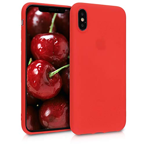 kwmobile Funda Compatible con Apple iPhone X - Carcasa de TPU Silicona - Protector Trasero en Rojo neón