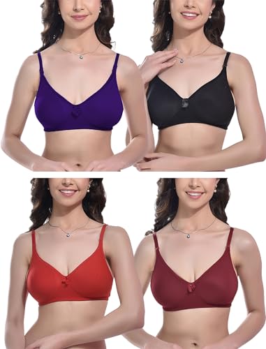 Image of FIMS - Fashion is my style Women Cotton Blend Non-Padded Bra Non-Wired Mould Seamless Cup Solid Bras Cup-B Pack of 1, Multicolor