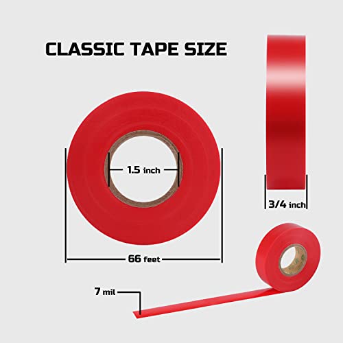 Lichamp 10-Pack Red Electrical Tape Waterproof, 3/4 In X 66Ft, Industrial Grade Ul/Csa Listed High Temp Electrical Tape Electric Super Vinyl #TOP2