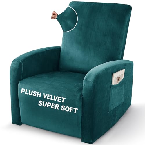 Image of ZNSAYOTX 2026 Velvet Small Recliner Cover 3-Piece, Luxury Plush Recliner Chair Covers with Elastic Band & Ties Stay in Place, Stretch Reclining Slipcover for Lazy Boy Soft Washable (Blackish Green)