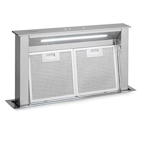 Klarstein Downdraft Hotte Aspirante 60cm Encastrable et Silencieuse pour Cuisine, Débit d'Air 576m³/h, Filtres, 10 Modes de Ventilation et Recirculation, Sans Evacuation, Efficacité Energétique A+