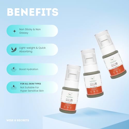 Image of WISE & SECRETS Alpha Arbutin2% Face Serum for Pigmentation | Dark Spots Removal | Anti-pigmentation Face Serum with Hyaluronic Acid to Remove Blemishes