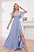 Bolodoo V Neck Fuchsia Bridesmaid Dresses Long for Women Side Slit Evening Gown Short Sleeve Formal Dress Size 12