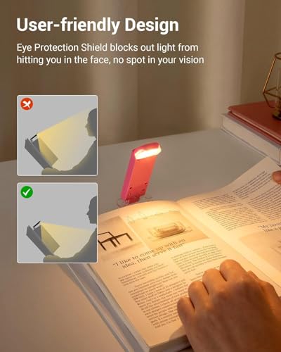 Image of Clip-On LED Book Lamp for Night Reading, USB Rechargeable Study Light for Students, 3 Brightness & Color Modes, Eye-Care Portable Foldable Reading Light for Bed & Travel (Pink)