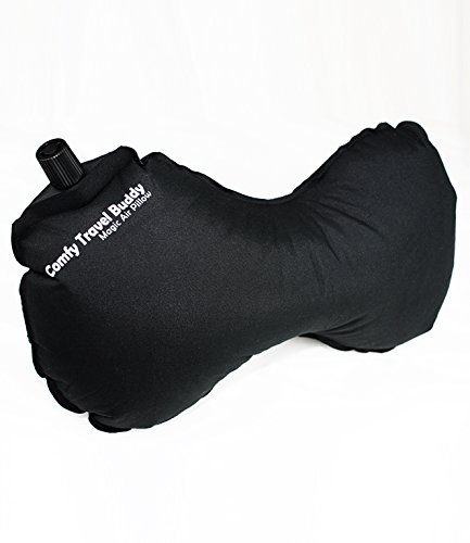 Comfy Travel Buddy Travel Air Pillow for Car, Airplane, Bus, Train, Home and Office Use, Black - Best Neck and Lumbar Support - Includes a Pack Sack and a Free Premium Quality Eye Mask Kit & Ear Plugs