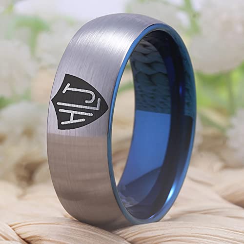 8mm Width CTR Ring Spanish HLJ Ring - Black Pipe or Silver Tone Brushed Dome and Blue Inside Free Customized Service2