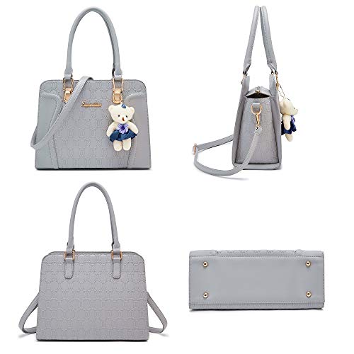 Image of Women's Fashion Handbag Tote Bag Shoulder Top Handle Satchel Purse Set 4pcs | Stylish Style,Chain Texture Design,Ample Space,Bear Doll Decoration,with a Crossbody Strap