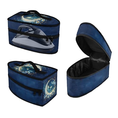Flower Moon Travel Irons Carrying Organizer, Portable Storage Bag with Handle Printed Iron Tote Bag Compatible with Full-size Iron with Smooth Zipper