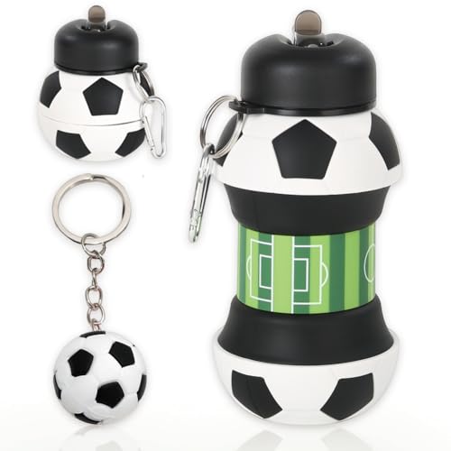 Borraccia Silicone Design Calcio, Con Portachiavi Pieghevole per Zaino idrico, Sport in Bicicletta, 550ML