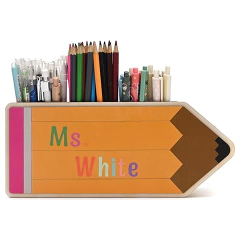 TINGKU 10" Wooden Pen Holder Pencil Shape Supply Caddy, Desk Organizer for Teacher Appreciation Gifts, School Office Decoration Classroom Organizer & Storage Desk Caddy 10inch Cover