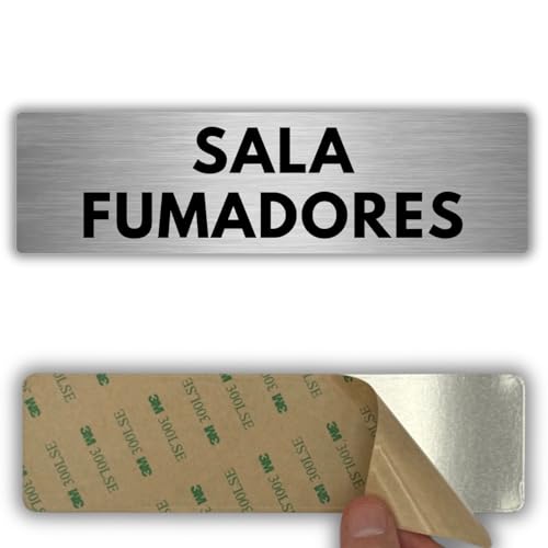 LEIASA | Señal Sala Fumadores - 5x18 cm - Grosor 0.8 mm - Aluminio - Cartel Adhesivo - Rótulo Zona Fumadores - (Sala Fumadores)