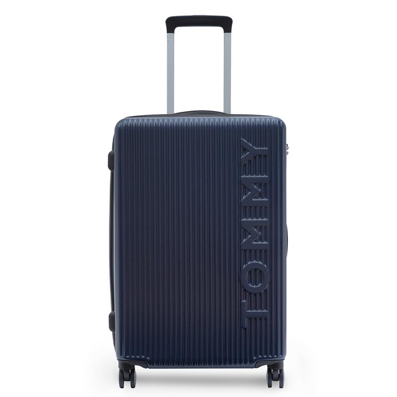 Image of Tommy Hilfiger Polycarbonate Trolley, Navy Blue, Empire Plus, 95L | Big Suitcase for Travel, Double 8 Spinner Wheels Hard Shell Check-in Luggage,Medium, 77 Cm