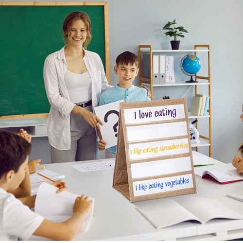 Image of Motipuns 17 x 13'' Double-Sided Tabletop Pocket Chart for Classroom,1 Pack | Desktop Pocket Chart Stand, Foldable Tabletop Stand Decor, for Classroom Teacher Homeschoolers Aids in Teaching