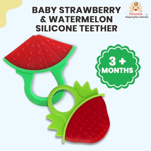 Image of Infantso Non-Toxic Food-Grade Soft Silicone Baby Teether (Watermelon and Strawberry)