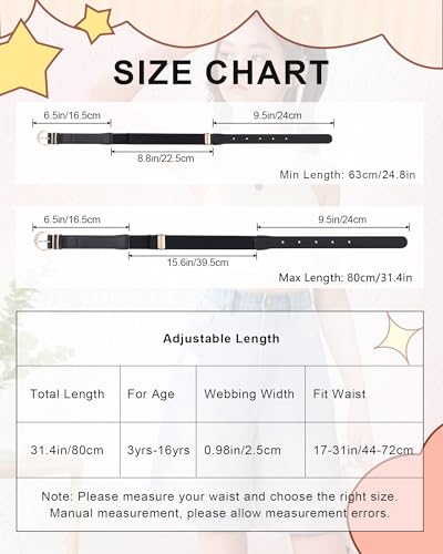 AWAYTR Elastic Leather Belt for Kids - Toddler Girls Belt for Uniform and Jeans with Gold Buckle2