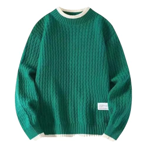 Men Winter Sweater Solid Color Round Neck Long Sleeve Versatile Knitted Pullover Top Loose Sweaters