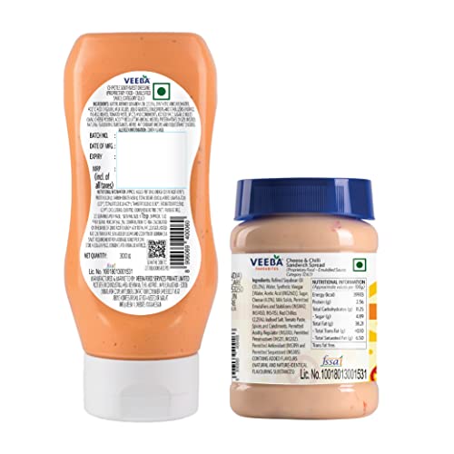 Image of Veeba Chipotle Southwest Dressing, 300 g & Cheese & Chilli Sandwich Spread, 250 g - Pack of 6