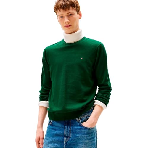 Tommy Hilfiger Uomo Pullover Essential Cotton con Scollo Rotondo, Verde (Ornamental Green Heather), XXL