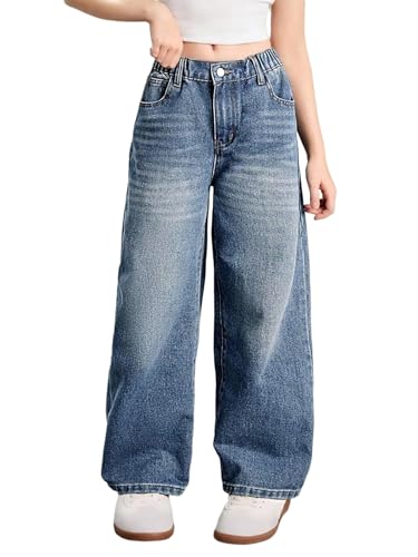 Verdusa Girl's Vintage Wide Leg Baggy Jeans Loose Denim Pants with Pockets