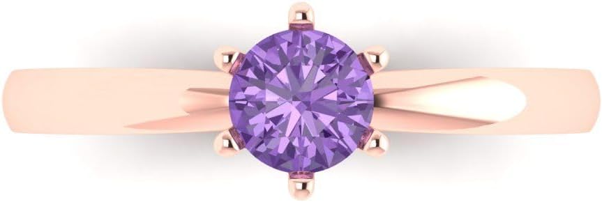 Clara Pucci Simulated Alexandrite Round Cut Solitaire Ring | 14K Solid Gold | 0.50 cttw | Womens Rose Gold Fashion Jewelry