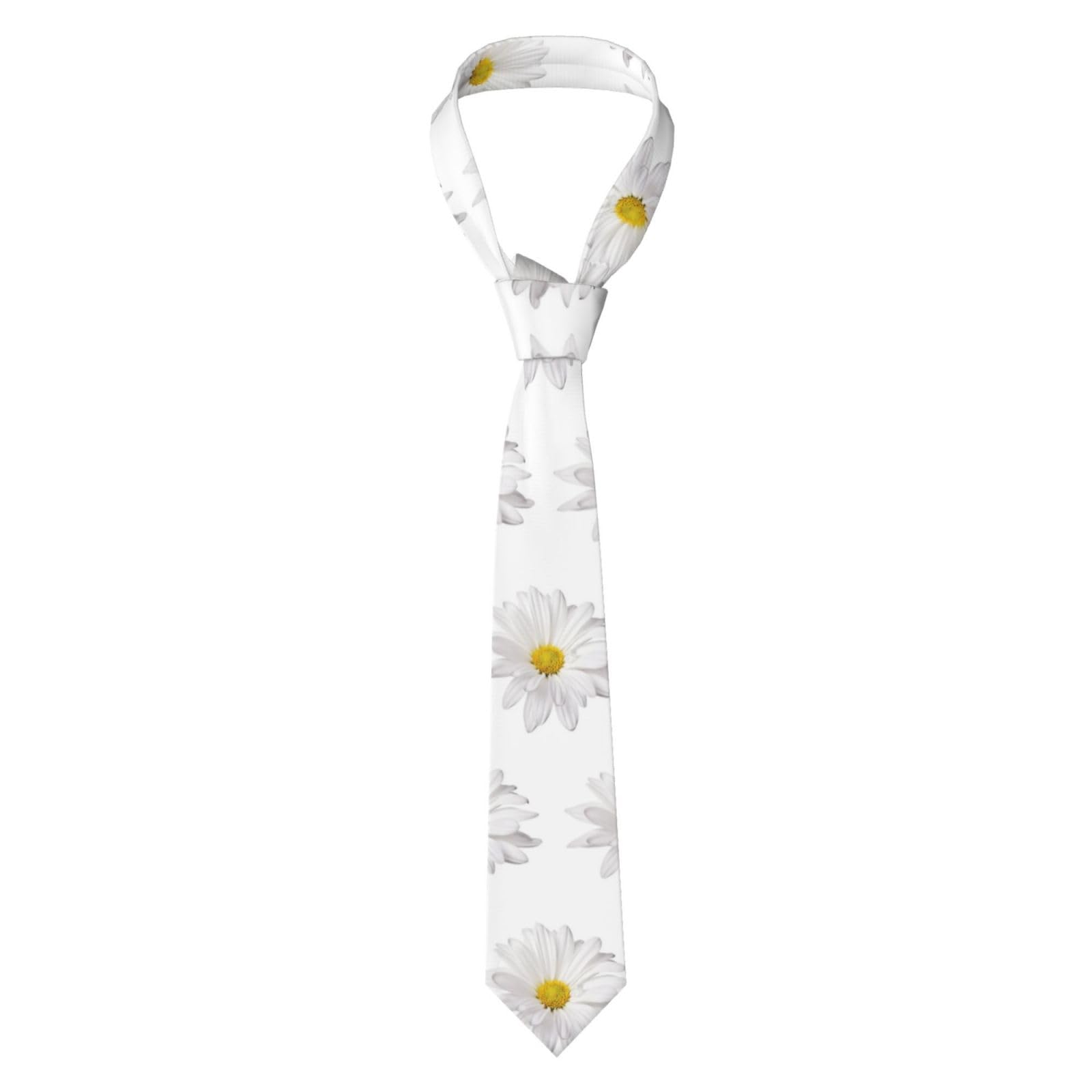 YUNWEIKEJI Flor de margarita blanca con corazón amarillo brillante, Corbatas Corbatas para hombre Poliéster Novedad Corbata flaca para el banquete de boda Novio Padrinos de boda