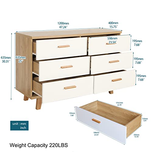 Ssline 6 Drawer Dresser,Modern Dresser Chest Chest Of Drawer With Solid Wood Legs And Knobs,Side Table Large Storage Cabinet Wood Furniture For Bedroom,Living Room #TOP1
