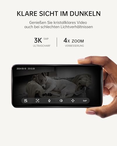 CZEview 3K 5MP Überwachungskamera Innen, 2,4/5Ghz Dual-Band WLAN Kamera Überwachung Innen, Hundekamera Haustierkamera mit APP, 360° Kamera Indoor, Zwei-Wege-Audio, Nachtsicht, AI Bewegungserkennung