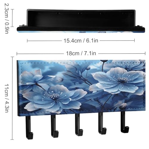 Soporte para llaves de pared Blooming con diseño de flores azules y 5 ganchos 3