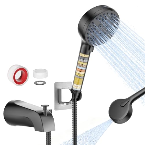 Bathtub Faucet with Filtered Handheld Shower Head 6 Spray Modes from Rain to Powder Tub Spout with Diverter 79 Extra Long Hose High Pressure Bath Tub Faucet with Sprayer Attachment (Matte Black)