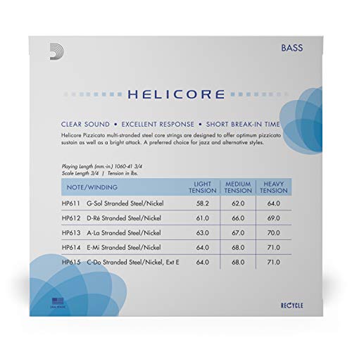 D'addario Helicore Pizzicato Bass String Set, 3/4 Scale, Light Tension #TOP2