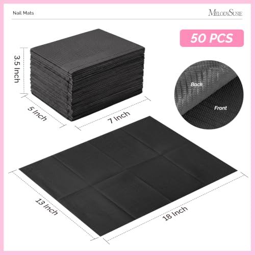 Image of MelodySusie Disposable Nail Mats, 50Pcs 3-Ply Absorbent Nail Art Table Pads with PE Backing, 18 inch x 13 inch Nail Desk Protection for Manicure Pedicure, Salon Home DIY Black