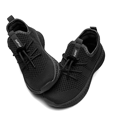 Egmpda Boy Shoes Athletic Running Fashion Sneakers Walking Breathable Kids Girls Fitness Cross-Training Tennis Lightweight Shoes(Toddler/Little Kid/Big Kid) A Black thumb #4