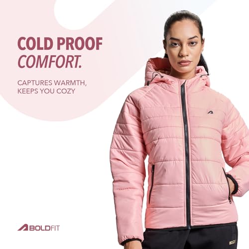 Image of Boldfit jacket for woman puffer winter jacket for woman standard length jackets for women stylish latest hooded winter wear jackets for women cozy jerkins for ladies