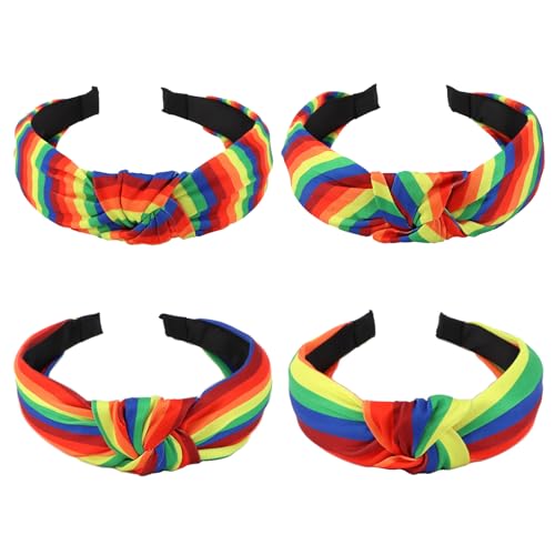 Oblihumoy Rainbow Knotted Headbands Colorful Stripe Wide Padded Hair bands Fashion Statement Hair Accessories for Pride Parades Festival Party Everyday Wear