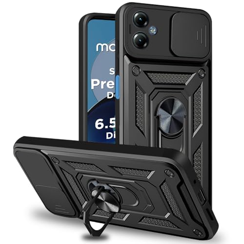 Image of AESTMO Tough Armor Moto G14 Bumper Back Case Cover | Ring Holder & Sliding Camera Shield Cover | 360 Degree Protection Back Case Cover for Moto G14 (Black)