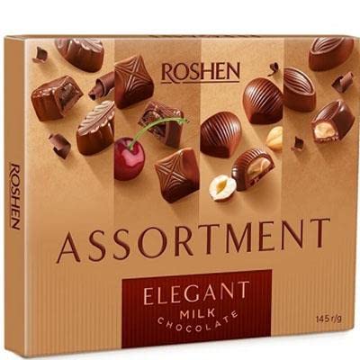 Assortment Elegant Milk Chocolate Gift Box, 5.11 oz, European Gourmet Candy with Cocoa Cream Fudge, Cherry Truffle & Nut Cream Fillings, Luxury Chocolate Gift for Birthdays, Holidays