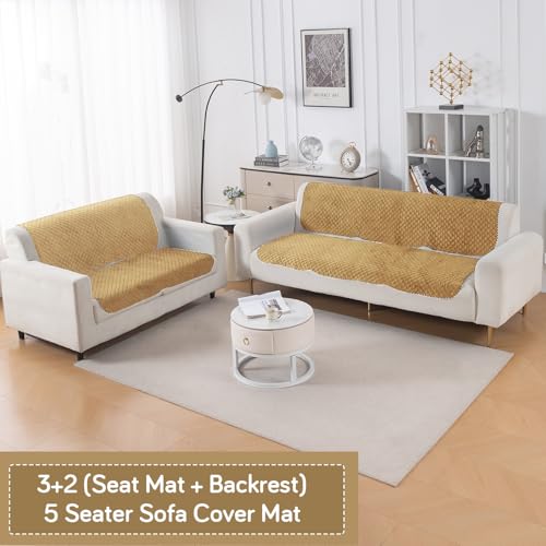 Image of HOKIPO Quilted Sofa Cover 5 Seater - (3+2) for Seat & Back | 'Quilt Classic' Yellow (IN-927 * 2+926 * 2-YLW)