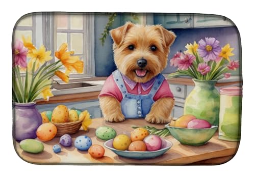 Caroline's Treasures DAC6858DDM Decorating Easter Norfolk Terrier Dish Drying Mat Absorbent Dish Drying Mat Pad for Kitchen Counter Dish Drainer Mat for Countertop, 14 x 21", Multicolor