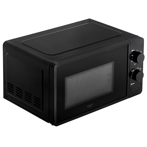 Adler Horno Microondas AD 6206 Compacto, 20L, Control Manual, 2 Perillas, Temporizador 30 Minutos, 700 W, 6 niveles de potencia, Iluminación interior LED, Negro