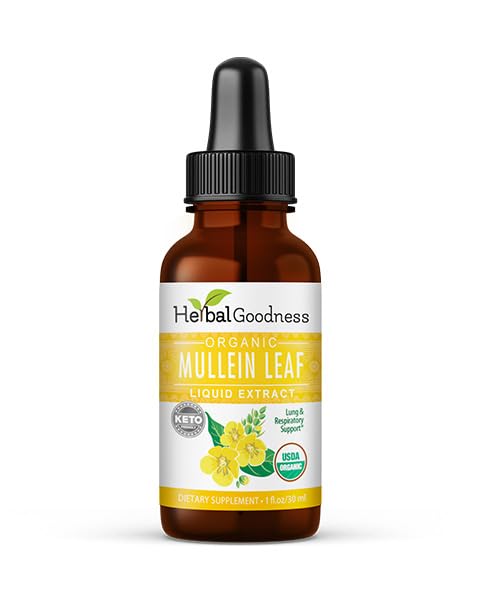 Herbal Goodness Mullein Leaf Extract - Mullein Drop for Lungs Detox, Herbal Expectorant and Antioxidants Properties for Respiratory & Digestive Health - Mullein Tincture 1ozUSDA Organic