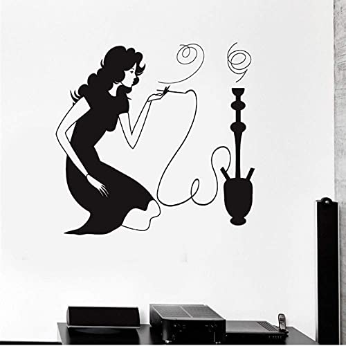Frau Rauchen Wasserpfeife Shisha Rauch Arabisch Cafe Vinyl Abnehmbare Wandaufkleber Wandtattoo 58 * 66Cm