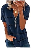Verschluss: Pull On tinyue T-Shirt Damen Tops Sommer Kurzarm Blusen T-Shirt V-Ausschnitte Rundhals Loose Oversize Shirt