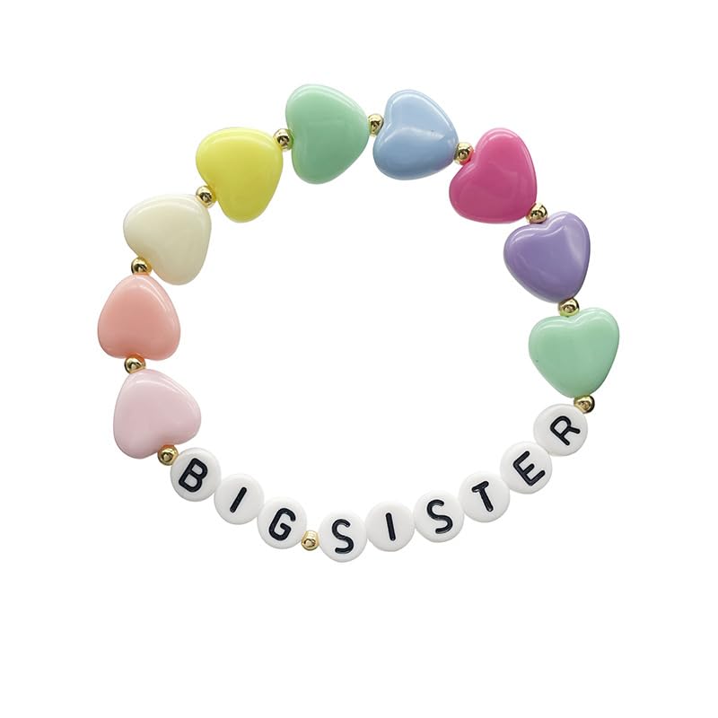 Big Sister Bracelet Heart Star Butterfly Charm Beads Stacked Elastic Bracelet-4