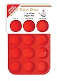 Silicone Muffin Pan / Tin Cupcake Mold by Daisy's Dream - 12 Cup Silicone Pan / Baking Tray - Easy To Use - Simple To Clean, Red Bakeware