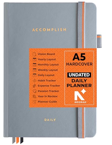 NEORAH- ACCOMPLISH A5 UNDATED Daily Planner 2027|512 Pages–Full Year 365-Day Productivity Planner|24-Hour Time Blocking|12 Monthly•52 Weekly•12 Habit & Budget|Hardcover [Pen Loop Attachable] WILD DOVE