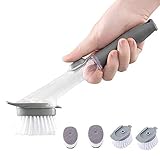 Soap Dispensing Sink Brush，Kitchen Brush for Pot Pan Sink Cleanin ，with 2 PP Brush Head and 2...