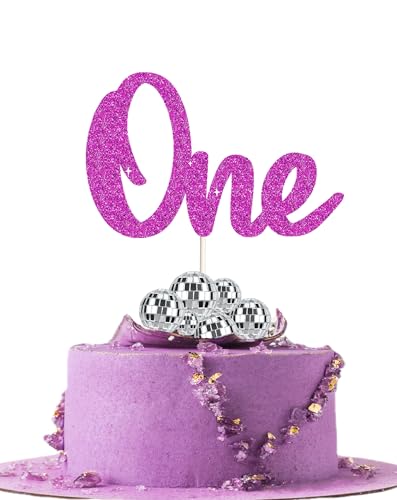 Décorateur gâteau 1er anniversaire violet pailleté double face