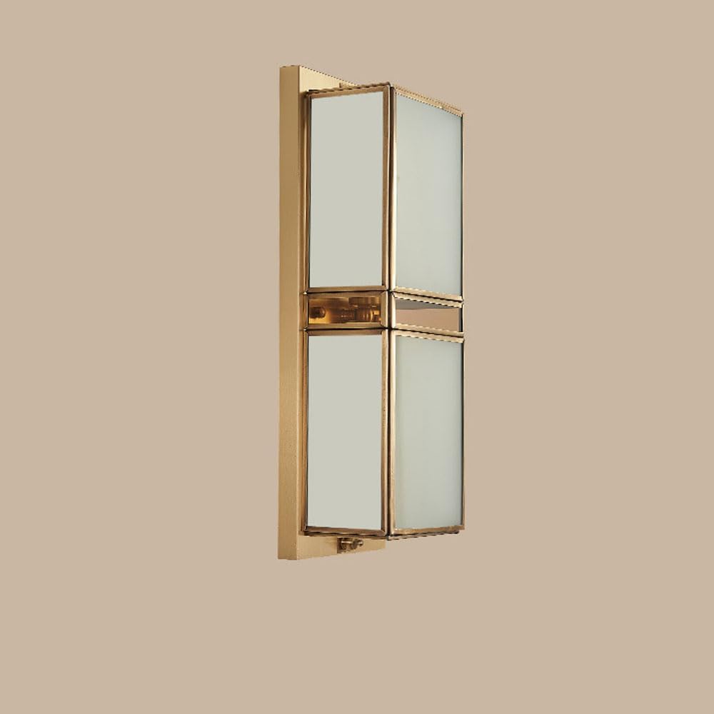 Nordic White Glass Bedroom Wall Sconce Light for Living Room Retro Style Gold Bathroom Wall Light Creative Brass Frame Wall Mounted Lamp E14*2 Corridors Luxury Wall Sconces for Dining Room