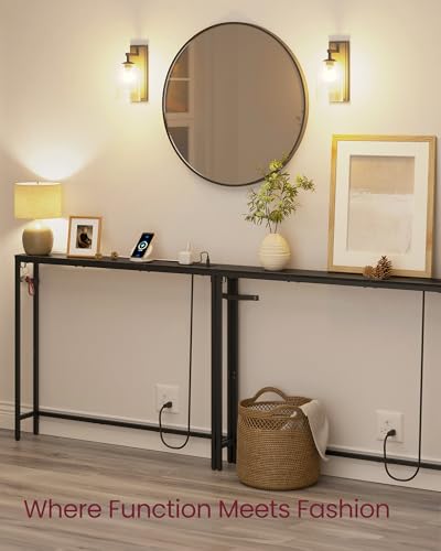 Image of VASAGLE 39.4 inch Console Table Set of 2, Couch Tables with Outlets for Sofa | Narrow Behind Couch Table with 2 Hooks, 78.8 inch, Easy Assembly, for Entryway, Living Room, Ebony Black and Ink Black ULNT078B01
